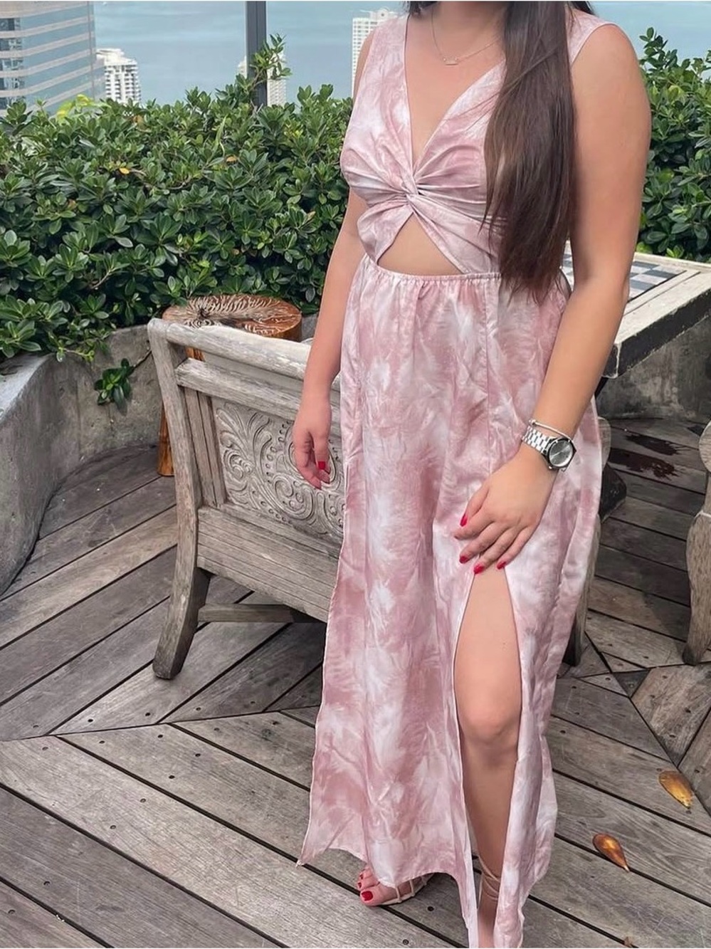 SHEIN Dusty Rose Tie-Front Maxi Dress